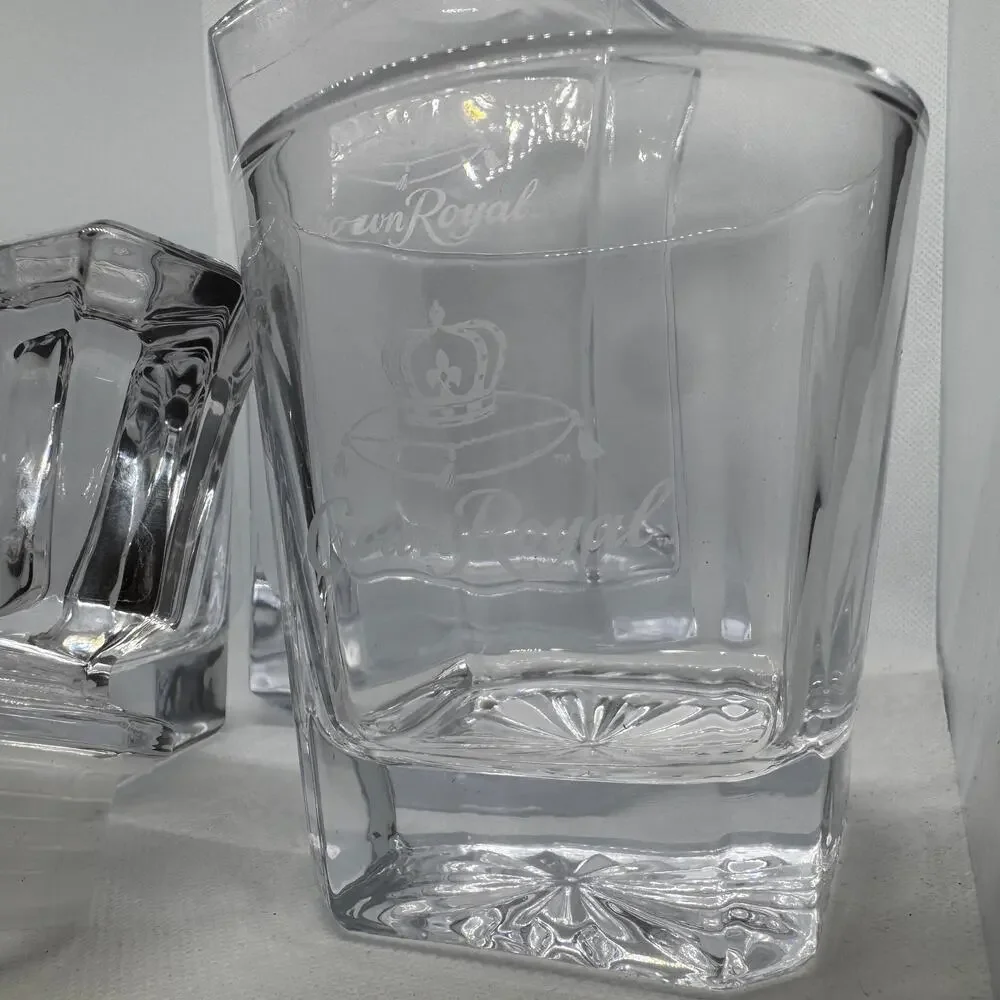 Official Crown Royal Etched Glass Decanter & Whiskey Glasses Set Barware